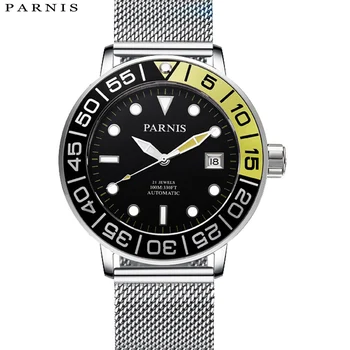 Модные мужские часы Parnis с серебряным корпусом 42 мм, механические автоматические часы со светящимся календарем, мужские спортивные наручные часы relogios masculino