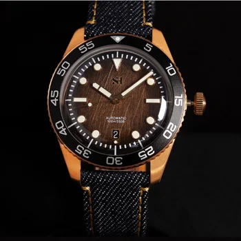 Мужские часы Cronos SH Bronze с автоматическим сапфировым куполообразным стеклом PT5000, циферблат из дерева, кожаный ремешок 42 мм, водонепроницаемость 10 АТМ