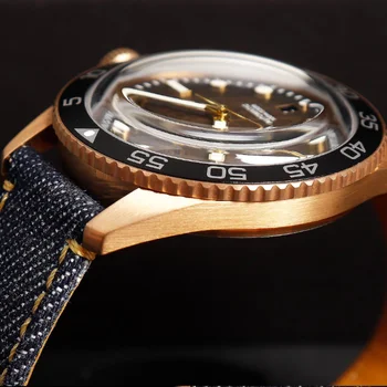 Мужские часы Cronos SH Bronze с автоматическим сапфировым куполообразным стеклом PT5000, циферблат из дерева, кожаный ремешок 42 мм, водонепроницаемость 10 АТМ 3
