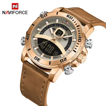 Мужские часы Naviforce от ведущего люксового бренда с двойным механизмом, водонепроницаемые спортивные часы, кварцевые часы в стиле милитари, кожаные Relogio Masculino 1