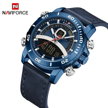 Мужские часы Naviforce от ведущего люксового бренда с двойным механизмом, водонепроницаемые спортивные часы, кварцевые часы в стиле милитари, кожаные Relogio Masculino 2