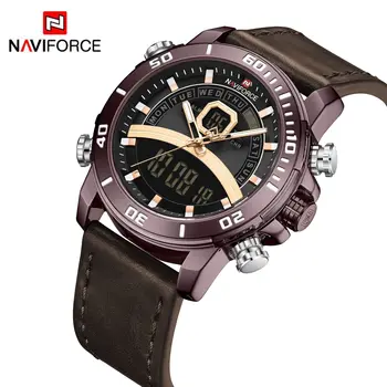 Мужские часы Naviforce от ведущего люксового бренда с двойным механизмом, водонепроницаемые спортивные часы, кварцевые часы в стиле милитари, кожаные Relogio Masculino 3