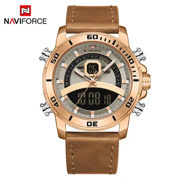 Мужские часы Naviforce от ведущего люксового бренда с двойным механизмом, водонепроницаемые спортивные часы, кварцевые часы в стиле милитари, кожаные Relogio Masculino 4