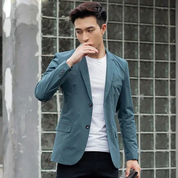 Мужской блейзер Man Лето Весна осень Приталенный деловой повседневный модный пиджак для мужчин Костюмы в корейском стиле Мужские Зеленые Новые