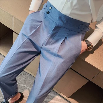 Мужской костюм, брюки, Весна 2022, Новые однотонные повседневные деловые брюки, облегающие брюки, высококачественная брендовая мужская одежда