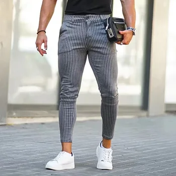 Мужской костюм джентльмена, быстросохнущие спортивные укороченные повседневные брюки в полоску, популярный стиль, простые брюки для ног