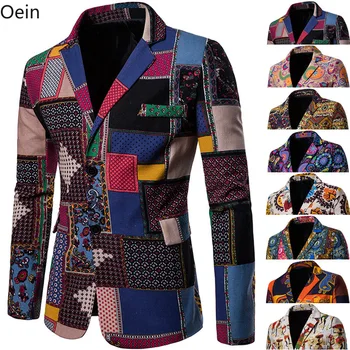 Мужской костюм с этническим цветочным принтом, Приталенный блейзер, куртка для ночного клуба, Повседневное пальто, Топы, Блейзеры S-4XL, 12 цветов, Новое поступление 2023 г. 1