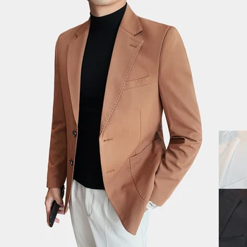 Мужской приталенный костюм, топ с двойным разрезом, пиджак на двух пуговицах, деловая повседневная куртка двойного назначения, высококачественное аутентичное пиджачное пальто