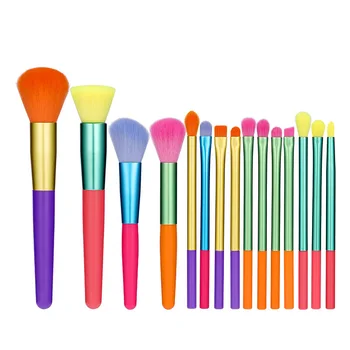 Набор кистей для макияжа из 15 предметов, Профессиональная основа для макияжа, тени для век, смешанная кисть, многоцветные инструменты для макияжа Rainbow