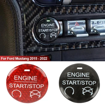Наклейка на кнопку запуска и остановки двигателя автомобиля из углеродного волокна для Ford Mustang 2015 - 2022