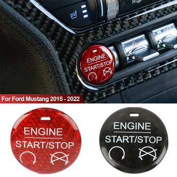 Наклейка на кнопку запуска и остановки двигателя автомобиля из углеродного волокна для Ford Mustang 2015 - 2022 1