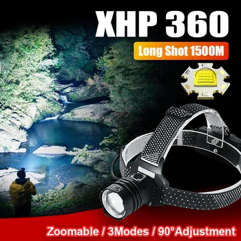 Налобный фонарь XHP360 высокой мощности Перезаряжаемый светодиодный налобный фонарик Мощная дальнобойная фара Супер яркий налобный фонарь походный фонарь 0