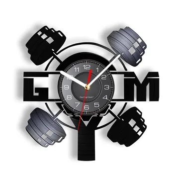 Настенные часы для бодибилдинга из настоящей виниловой пластинки Тренажеры для поднятия тяжестей со светодиодной подсветкой, современные часы для бодибилдера