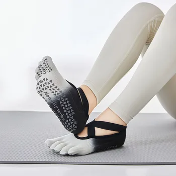 Нескользящие носки для йоги для женщин из чистого хлопка, впитывающие пот и дезодорирующие носки для занятий пилатесом и фитнесом с пятью пальцами ног