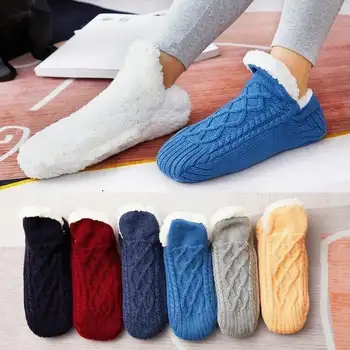 Нескользящие термоноски для помещений, Зимние Мягкие плюшевые плюшевые теплые носки для спальни, нескользящие толстые тапочки, носки для пола