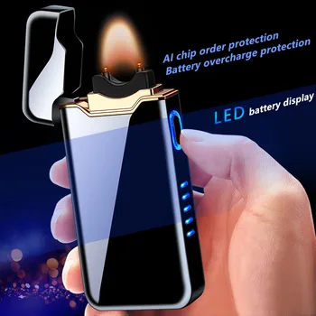 Новая дуговая USB-электрическая зажигалка Металлическая перезаряжаемая зажигалка для сигар с батарейным дисплеем, зажигалка с большим пламенем в подарок
