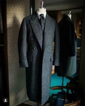 Новые винтажные мужские длинные куртки из Твида Деловой деловой мужской костюм блейзер с лацканами Костюм в елочку Homme Смокинг