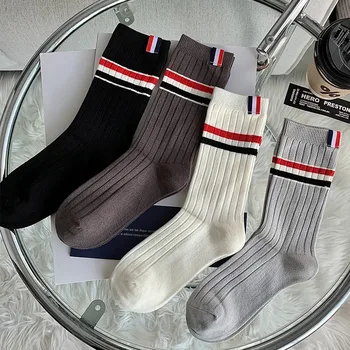 Новые модные носки средней длины с тремя полосками для женщин, хлопковые осенне-зимние носки в японскую полоску в милом академическом стиле Jk Pile Up Socks