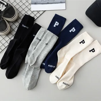 Носки Dreamlikelin Осень-зима, Модные Спортивные носки в Корейском стиле с буквенным принтом, Черно-белые Носки для пары, Повседневные носки средней длины