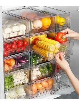 Органайзер Для Фруктов Прозрачные Ящики Для Хранения Кухонный Холодильник Коробка Для Еды Овощной Холодильник Для Хранения Мяса Штабелируемый Ящик Морозильного Шкафа