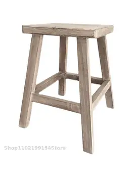 Оригинальный маленький табурет из массива дерева, обеденный стул, европейский модный домашний простой квадратный барный стул с цветочным рисунком, макияж, красота, ретро