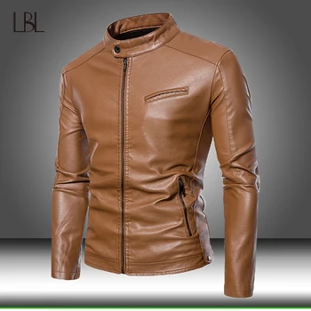 Осенне-зимняя теплая кожаная куртка, мужская куртка из искусственной кожи, модное мотоциклетное повседневное пальто, мужская флисовая байкерская куртка-бомбер на молнии, верхняя одежда