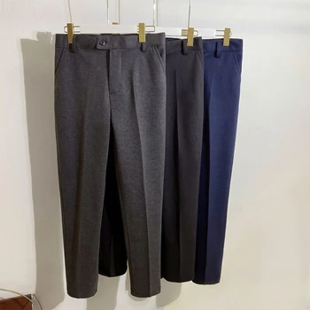Осень-зима 2023, мужские модные костюмные брюки из плотной шерстяной ткани, мужские деловые повседневные прямые брюки, мужские узкие официальные брюки H340
