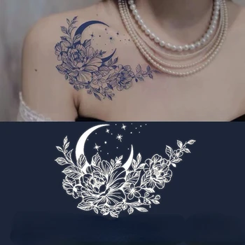Поддельные татуировки для тела женщины, мужчины, Звезды, Луны, Цветения, Водонепроницаемые наклейки с татуировками в виде сока, Временные татуировки на руке, бедре, Цветок Оптом