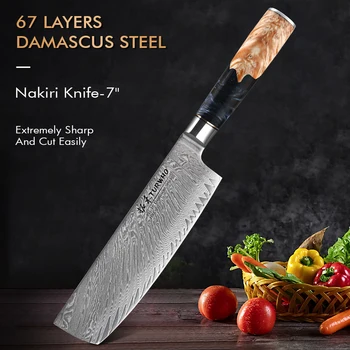 Профессиональный Кухонный нож TURWHO, Японский 7-дюймовый нож Nakiri, VG10, Япония, Инструменты для резки овощей шеф-повара из Дамасской нержавеющей стали