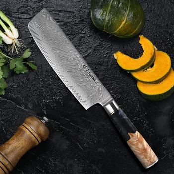 Профессиональный Кухонный нож TURWHO, Японский 7-дюймовый нож Nakiri, VG10, Япония, Инструменты для резки овощей шеф-повара из Дамасской нержавеющей стали 1