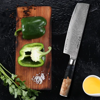 Профессиональный Кухонный нож TURWHO, Японский 7-дюймовый нож Nakiri, VG10, Япония, Инструменты для резки овощей шеф-повара из Дамасской нержавеющей стали 2