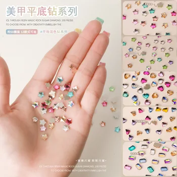 Прямоугольный ромбовидный 50-летний дизайн ногтей Star Diamond с плоским дном Love Mixed Nail Ornament Color
