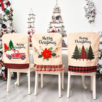 Рождественский декоративный чехол для стула, креативный мультяшный льняной Рождественский цветок с машинной вышивкой, чехол для спинки стула, чехол для подушки автомобиля