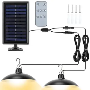 Светодиодный подвесной светильник на солнечной батарее с двойной головкой, лампа на солнечной батарее с дистанционным управлением, Водонепроницаемая уличная настенная лампа на солнечной батарее в помещении, люстра