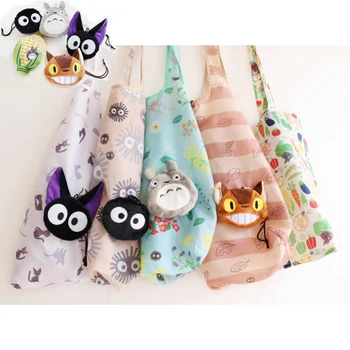 Складные сумки для покупок из толстого нейлона Totoro, большая сумка многоразового использования, переносные женские сумки через плечо из полиэстера, складной чехол