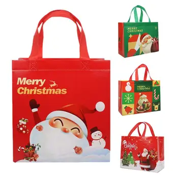 Сумки для рождественских подарков, Рождественская сумка-тоут С ручками, Рождественские подарочные пакеты, портативные Многоразовые пакеты для упаковки подарков, путешествия 0