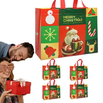 Сумки для рождественских подарков, Рождественская сумка-тоут С ручками, Рождественские подарочные пакеты, портативные Многоразовые пакеты для упаковки подарков, путешествия 1