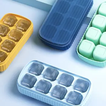 Форма для кубиков льда с 8 отделениями, форма для кубиков льда, компактная мини-силиконовая подставка для кубиков льда с крышкой для коктейлей для холодильника