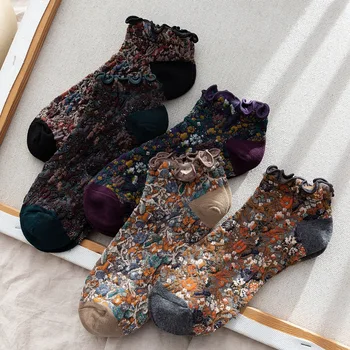Хлопчатобумажные Женские носки с модным принтом, летние Короткие Носки в стиле Харадзюку в стиле Ретро в Корейском Японском стиле, милые тапочки-носочки на щиколотках с глубоким вырезом,