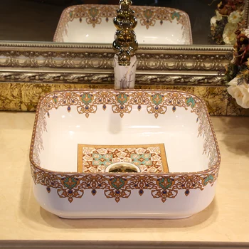 художественный туалетный столик famille rose, керамическая квадратная посуда, раковина